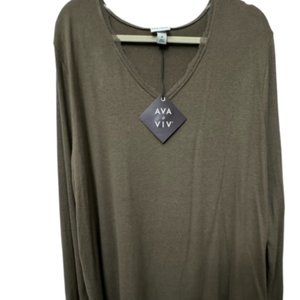 Ava Aviv Beige Front Gathered Lace Trim Sweater Long Sleeves Size 1X